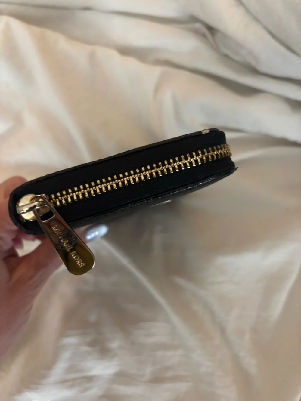 Michael Kors Black Zip Wallet with Gold MK Emblem
